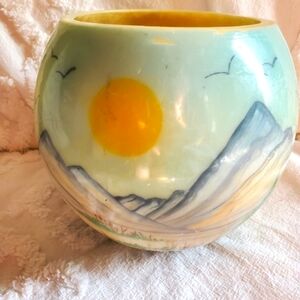 VTG Handmade Large Wax Luminaria Candle Lantern Mountains Sun Birds Land…